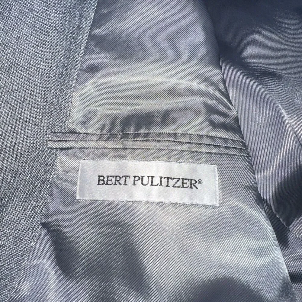 Vtg Bert Pulitzer‎ Mens Blazer Size 46R Gray Blazer Gold Button Wool Blend Coat
